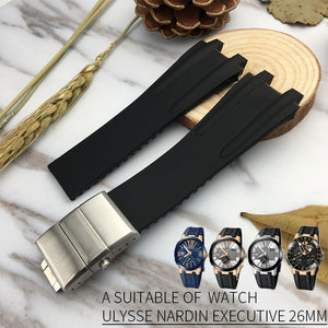 Silicone Rubber Watchband Steel Buckle Sport Strap Special for Ulysse Nardin Executive 243 for Man Watch accessories  26mm