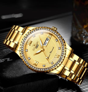 Rolexable waterproof men's quartz watch gold clock