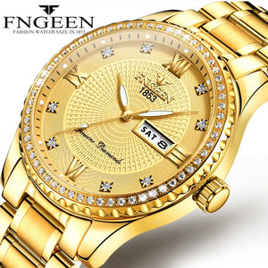 New Luxury men's quartz watch steel calendar 30 meters Rolexable waterproof men's quartz watch gold clock relogio masculino