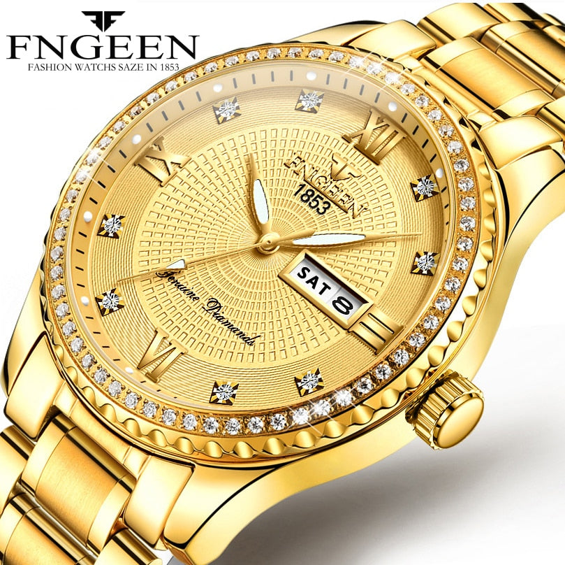 New Luxury men's quartz watch steel calendar 30 meters Rolexable waterproof men's quartz watch gold clock relogio masculino