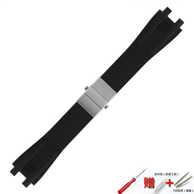 Watch accessories silicone strap 26mm for Athens Ulysse Nardin watch series double press folding buckle men rubber sports strap