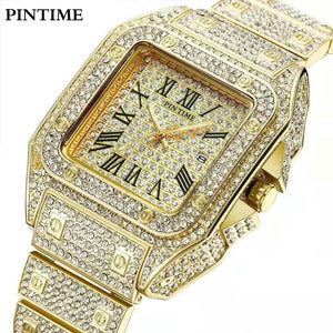 Iced Out Men Watches Men's Fashion Watch Gold Black All Diamond Square