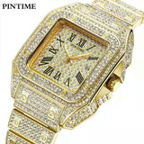 Iced Out Men Watches Men's Fashion Watch Gold Black All Diamond Square