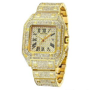 Iced Out Men Watches Men's Fashion Watch Gold Black All Diamond Square