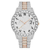 MISSFOX Arabic Number Watch Big Diamond Bezel Full Paved Rolexable Watch Luxury Iced Out Watch Quartz Men's 18K Gold Wrist Watch
