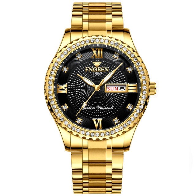 New Luxury men's quartz watch steel calendar 30 meters Rolexable waterproof men's quartz watch gold clock relogio masculino