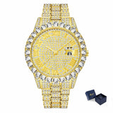 MISSFOX Roman Numeral Gold Silver Analog Quartz Movement Iced Out Big Diamond Bezel Bling Bling Rolexable Men Jewelry Watches