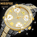 New MISSFOX Two Tone Black And Gold Chronograph Block Male Wrist Watch