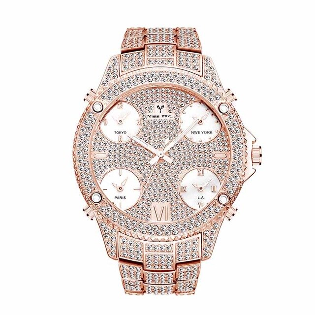 New MISSFOX Two Tone Black And Gold Chronograph Block Male Wrist Watch
