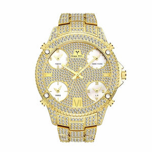 New MISSFOX Two Tone Black And Gold Chronograph Block Male Wrist Watch