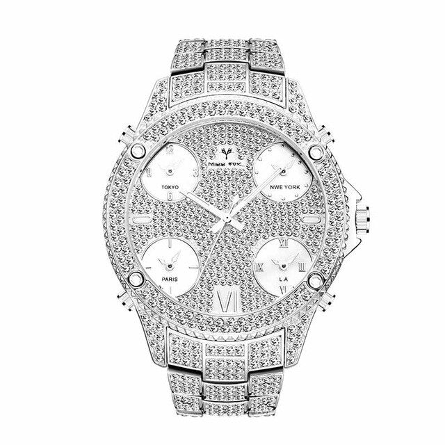 New MISSFOX Two Tone Black And Gold Chronograph Block Male Wrist Watch