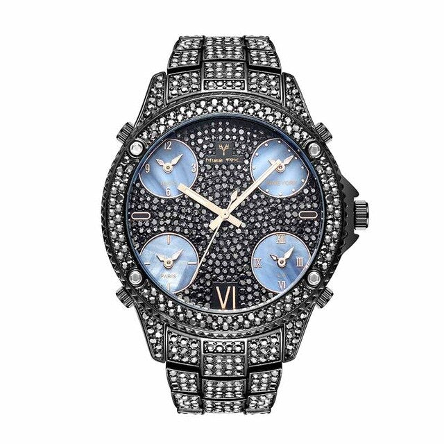 New MISSFOX Two Tone Black And Gold Chronograph Block Male Wrist Watch