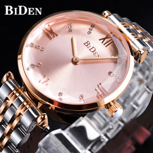 Diamond Quartz Pink Wrist Watch Waterproof Stainless Steel