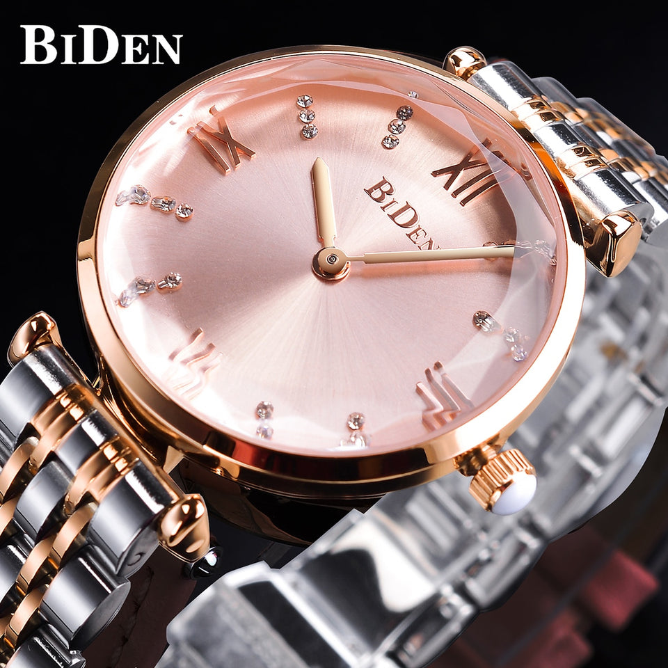 Diamond Quartz Pink Wrist Watch Waterproof Stainless Steel