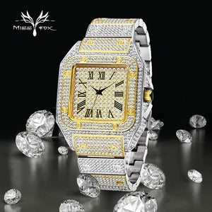 MISSFOX Square Men's Watch Waterproof Luxury Brand Ice Out Diamond Classic Watches For Male Roman Numerals Dropshipping Clock