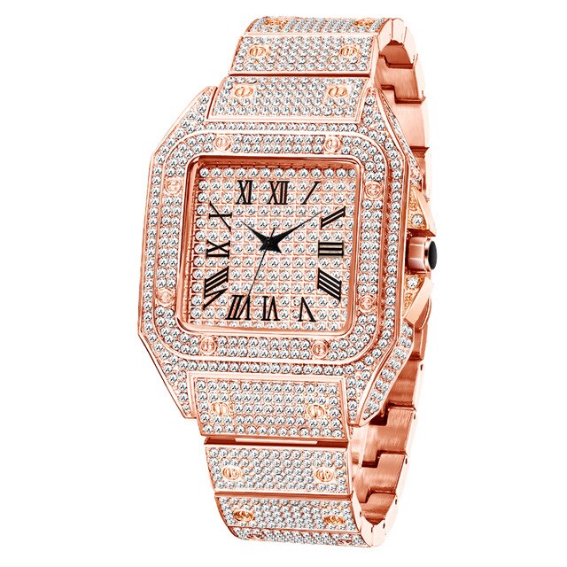 MISSFOX Square Men's Watch Waterproof Luxury Brand Ice Out Diamond Classic Watches For Male Roman Numerals Dropshipping Clock