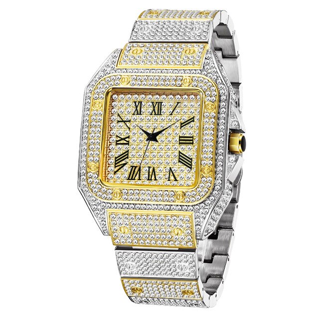 MISSFOX Square Men's Watch Waterproof Luxury Brand Ice Out Diamond Classic Watches For Male Roman Numerals Dropshipping Clock