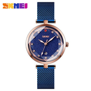SKMEI Diamond Elegant Women Watch Three Dimensional Glass Luminous Pointer Quartz Wrist Girls Watch Mesh Band montre femme 9215