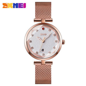 SKMEI Diamond Elegant Women Watch Three Dimensional Glass Luminous Pointer Quartz Wrist Girls Watch Mesh Band montre femme 9215
