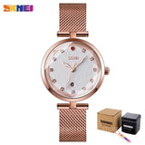 SKMEI Diamond Elegant Women Watch Three Dimensional Glass Luminous Pointer Quartz Wrist Girls Watch Mesh Band montre femme 9215