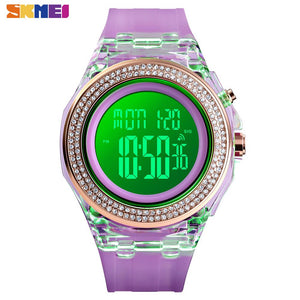 SKMEI Boy Girl Teenager Watches Fashion LED Digital Wrist Watch Men Women Diamond Transparent Case Clock 2Time reloj 1598