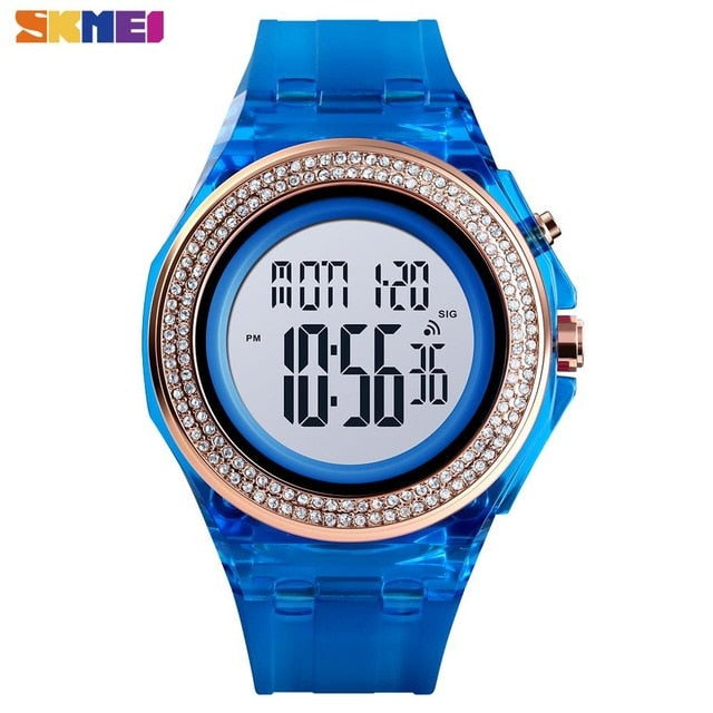 SKMEI Boy Girl Teenager Watches Fashion LED Digital Wrist Watch Men Women Diamond Transparent Case Clock 2Time reloj 1598
