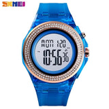 SKMEI Boy Girl Teenager Watches Fashion LED Digital Wrist Watch Men Women Diamond Transparent Case Clock 2Time reloj 1598