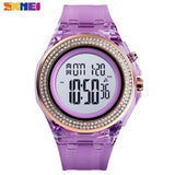 SKMEI Boy Girl Teenager Watches Fashion LED Digital Wrist Watch Men Women Diamond Transparent Case Clock 2Time reloj 1598