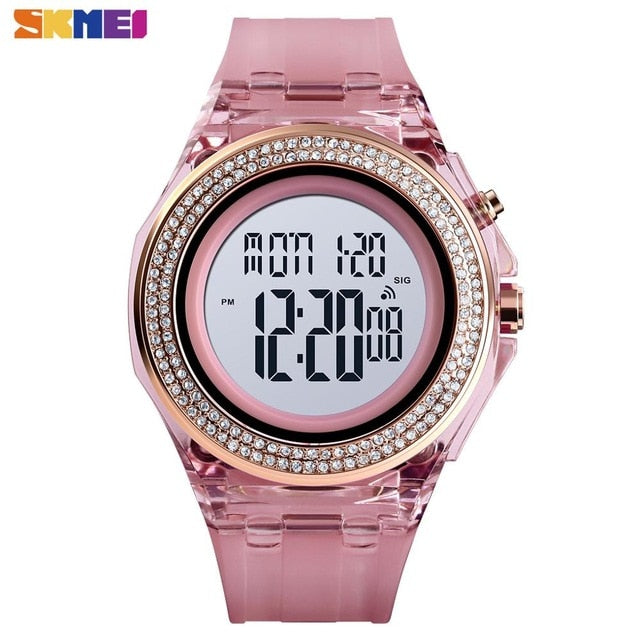 SKMEI Boy Girl Teenager Watches Fashion LED Digital Wrist Watch Men Women Diamond Transparent Case Clock 2Time reloj 1598