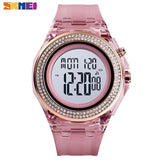 SKMEI Boy Girl Teenager Watches Fashion LED Digital Wrist Watch Men Women Diamond Transparent Case Clock 2Time reloj 1598