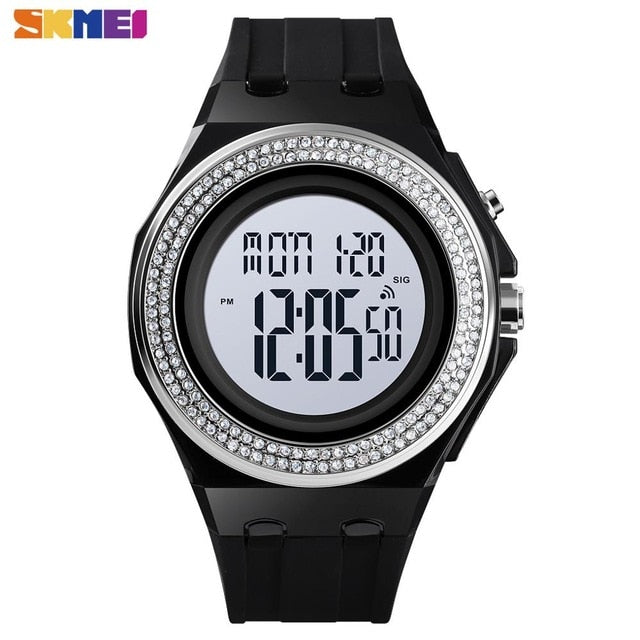 SKMEI Boy Girl Teenager Watches Fashion LED Digital Wrist Watch Men Women Diamond Transparent Case Clock 2Time reloj 1598