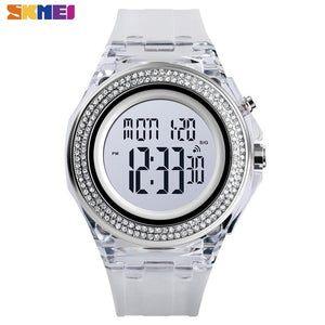 SKMEI Boy Girl Teenager Watches Fashion LED Digital Wrist Watch Men Women Diamond Transparent Case Clock 2Time reloj 1598