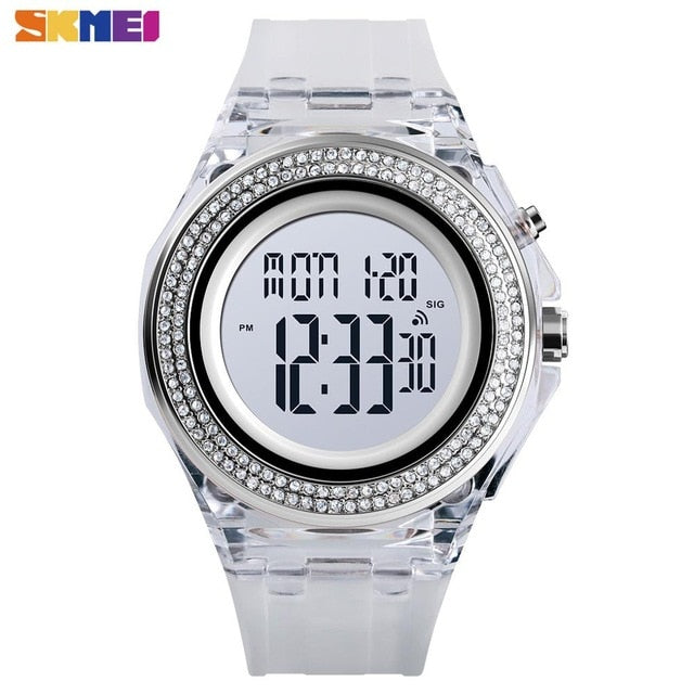 SKMEI Boy Girl Teenager Watches Fashion LED Digital Wrist Watch Men Women Diamond Transparent Case Clock 2Time reloj 1598