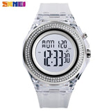 SKMEI Boy Girl Teenager Watches Fashion LED Digital Wrist Watch Men Women Diamond Transparent Case Clock 2Time reloj 1598
