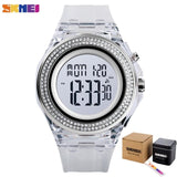SKMEI Boy Girl Teenager Watches Fashion LED Digital Wrist Watch Men Women Diamond Transparent Case Clock 2Time reloj 1598