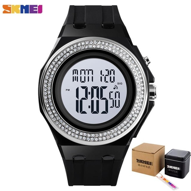 SKMEI Boy Girl Teenager Watches Fashion LED Digital Wrist Watch Men Women Diamond Transparent Case Clock 2Time reloj 1598