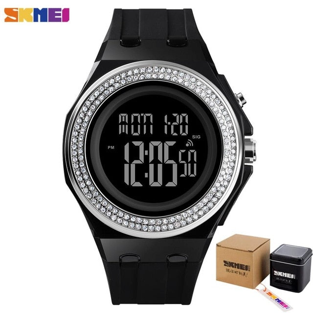 SKMEI Boy Girl Teenager Watches Fashion LED Digital Wrist Watch Men Women Diamond Transparent Case Clock 2Time reloj 1598