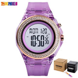 SKMEI Boy Girl Teenager Watches Fashion LED Digital Wrist Watch Men Women Diamond Transparent Case Clock 2Time reloj 1598