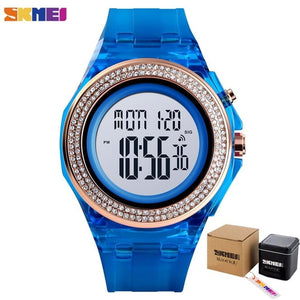 SKMEI Boy Girl Teenager Watches Fashion LED Digital Wrist Watch Men Women Diamond Transparent Case Clock 2Time reloj 1598