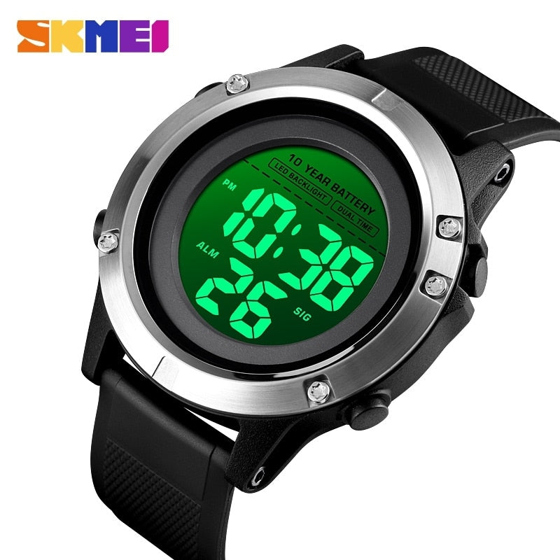 SKMEI LED Dual Time Wrist Watches Mens Sport Digital Mens Watch Waterproof Ten Year Battery Alarm Chrono Clock montre homme 1518