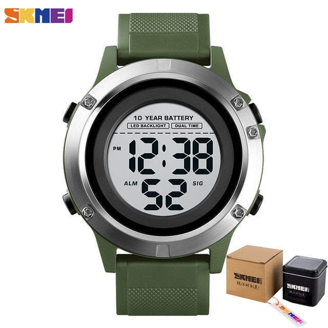 SKMEI LED Dual Time Wrist Watches Mens Sport Digital Mens Watch Waterproof Ten Year Battery Alarm Chrono Clock montre homme 1518