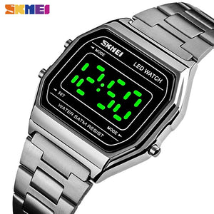 SKMEI Fashion LED Watches For Mens Luminous Date Digital Wrist Watch Men Stainless Steel Band Waterproof Hour montre homme 1646