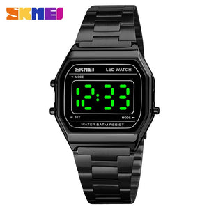 SKMEI Fashion LED Watches For Mens Luminous Date Digital Wrist Watch Men Stainless Steel Band Waterproof Hour montre homme 1646