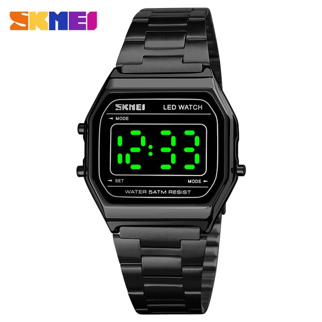 SKMEI Fashion LED Watches For Mens Luminous Date Digital Wrist Watch Men Stainless Steel Band Waterproof Hour montre homme 1646