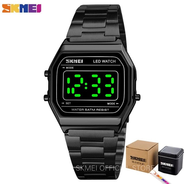 SKMEI Fashion LED Watches For Mens Luminous Date Digital Wrist Watch Men Stainless Steel Band Waterproof Hour montre homme 1646