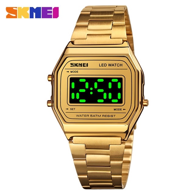 SKMEI Fashion LED Watches For Mens Luminous Date Digital Wrist Watch Men Stainless Steel Band Waterproof Hour montre homme 1646