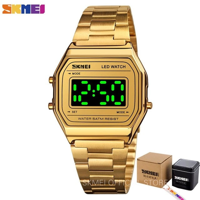 SKMEI Fashion LED Watches For Mens Luminous Date Digital Wrist Watch Men Stainless Steel Band Waterproof Hour montre homme 1646