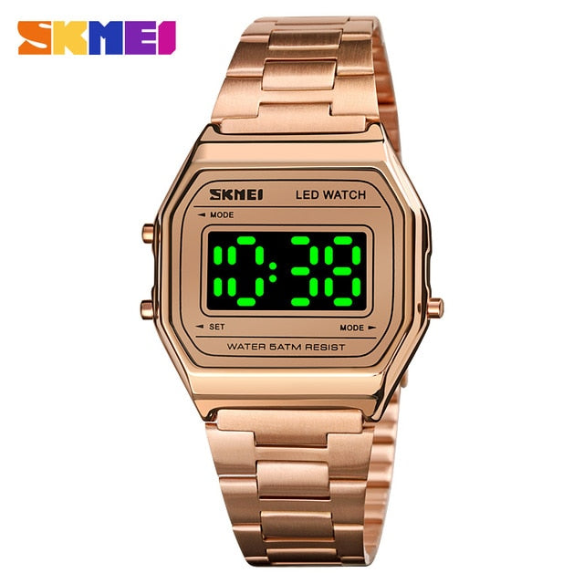 SKMEI Fashion LED Watches For Mens Luminous Date Digital Wrist Watch Men Stainless Steel Band Waterproof Hour montre homme 1646