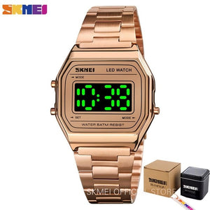 SKMEI Fashion LED Watches For Mens Luminous Date Digital Wrist Watch Men Stainless Steel Band Waterproof Hour montre homme 1646