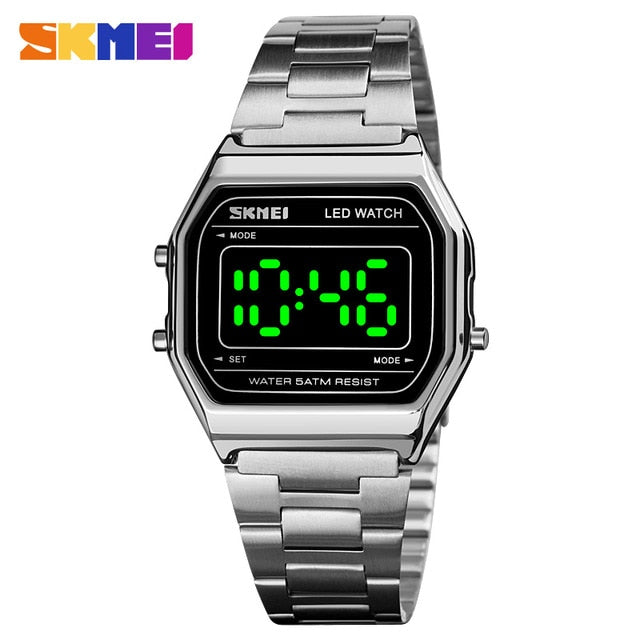 SKMEI Fashion LED Watches For Mens Luminous Date Digital Wrist Watch Men Stainless Steel Band Waterproof Hour montre homme 1646